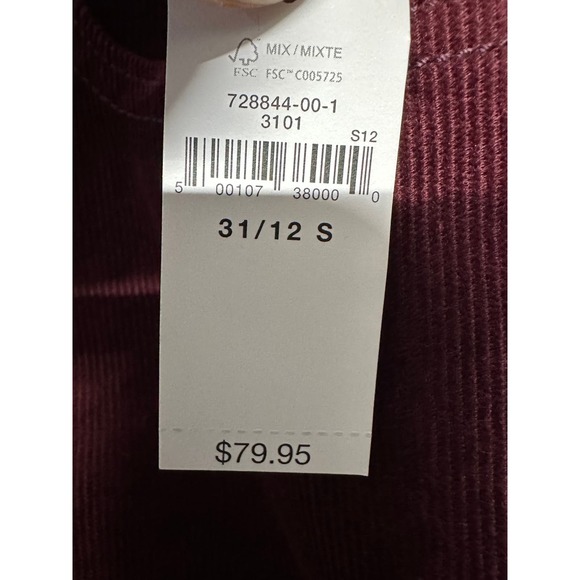 NWT-Gap Vintage Slim High Rise stretch Maroon‎ Corduroy Crop Pant women 31-US 12 - Picture 5 of 10